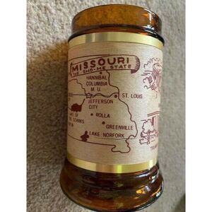 MISSOURI VINTAGE AMBER GLASS WITH WOOD HANDLE SOUVENIR MUG
